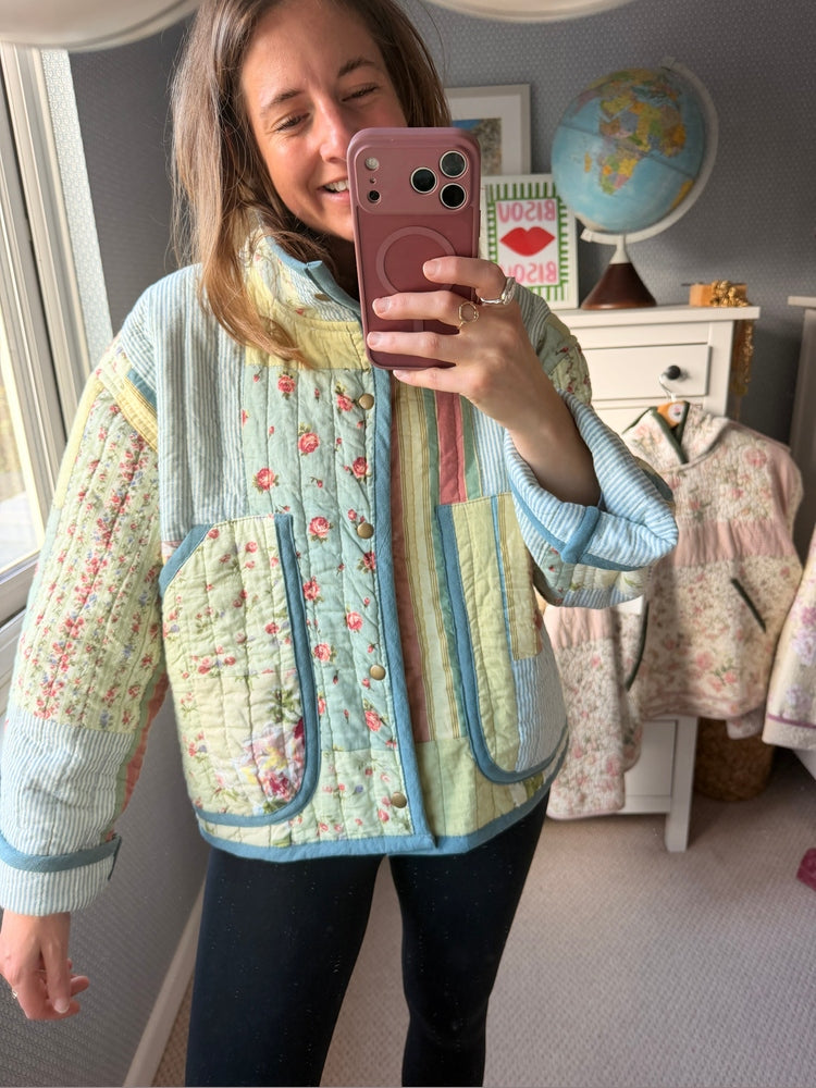 Pitton Jacket in size Medium by Made by SJP, made from a preloved quilt